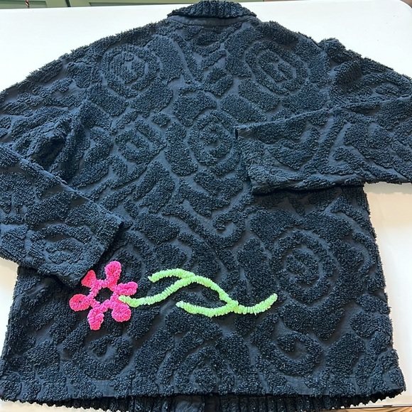 Scrap Works - vintage L, black terry cloth jacket, pink flowers - Picture 2 of 9